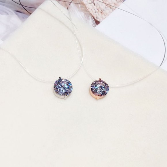 New 2CT Solitaire Diamond Invisible Chain Necklace - Picture 5 of 13